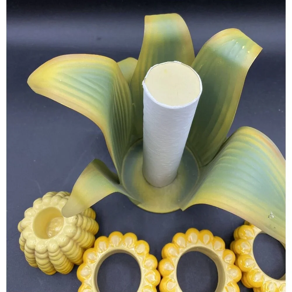 Yellow Corn On The Cob 6 Napkin Rings Candle Holder Napkin Holder Set Vintage